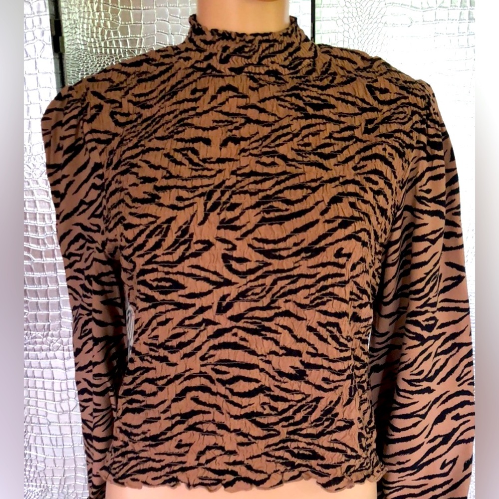 Wild Fable Smocked Animal Print Mock Neck Top
